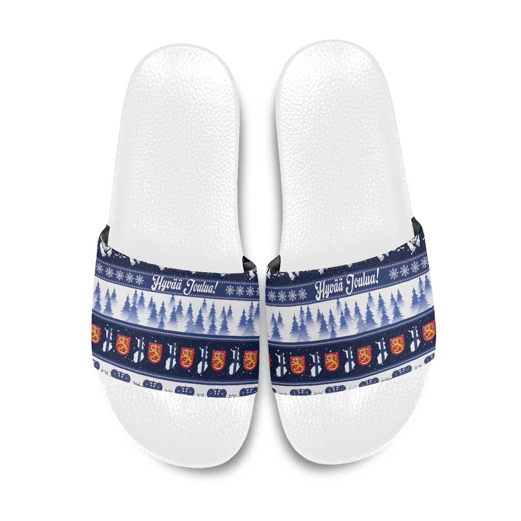 Finland Christmas Slide Sandals Suomen Tasavalta Hyvaa Joulua - Wonder Print Shop