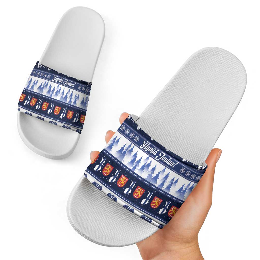Finland Christmas Slide Sandals Suomen Tasavalta Hyvaa Joulua - Wonder Print Shop