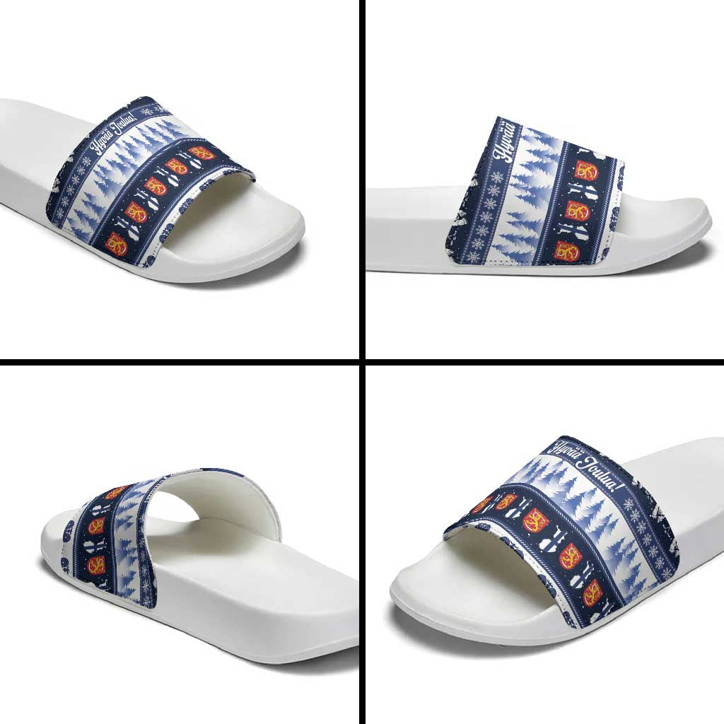 Finland Christmas Slide Sandals Suomen Tasavalta Hyvaa Joulua - Wonder Print Shop