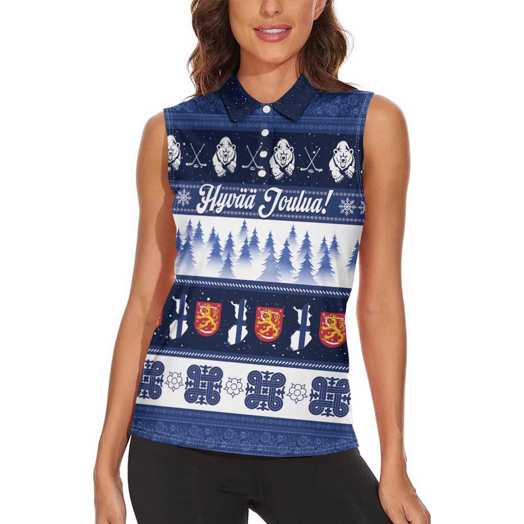 Finland Christmas Women Sleeveless Polo Shirt Suomen Tasavalta Hyvaa Joulua - Wonder Print Shop