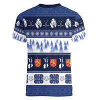 Finland Christmas Women V-Neck T-Shirt Suomen Tasavalta Hyvaa Joulua - Wonder Print Shop