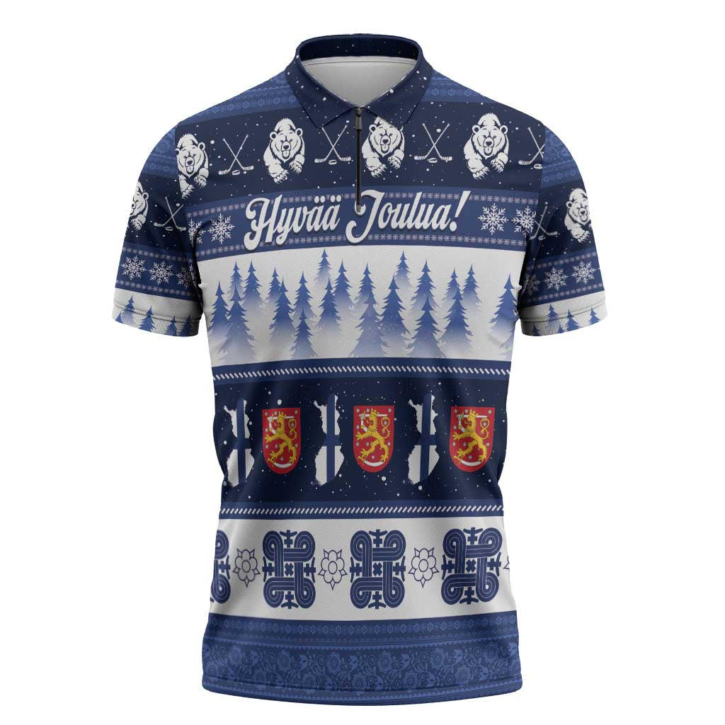 Finland Christmas Zipper Polo Shirt Suomen Tasavalta Hyvaa Joulua - Wonder Print Shop