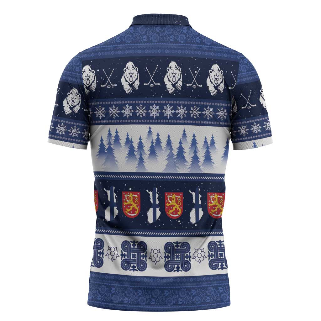 Finland Christmas Zipper Polo Shirt Suomen Tasavalta Hyvaa Joulua - Wonder Print Shop