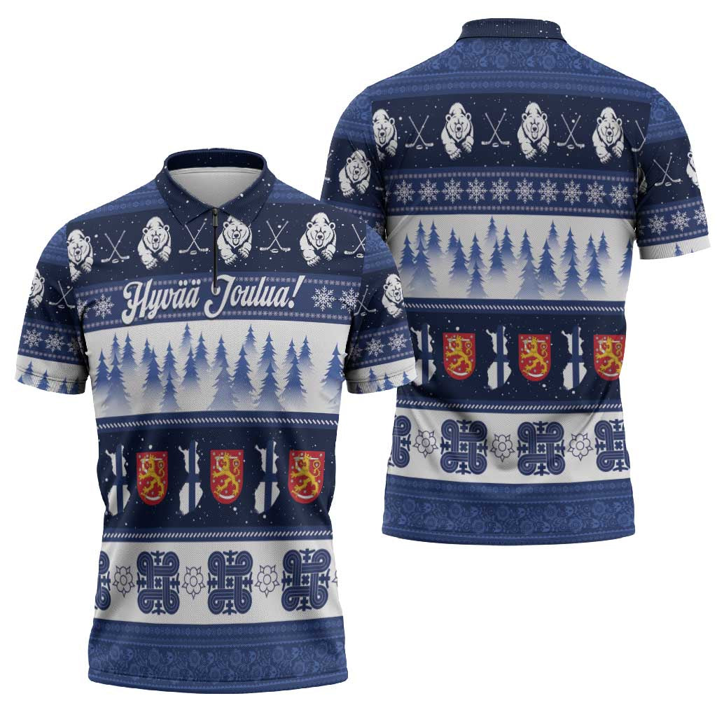 Finland Christmas Zipper Polo Shirt Suomen Tasavalta Hyvaa Joulua - Wonder Print Shop