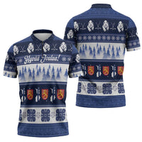 Finland Christmas Zipper Polo Shirt Suomen Tasavalta Hyvaa Joulua - Wonder Print Shop