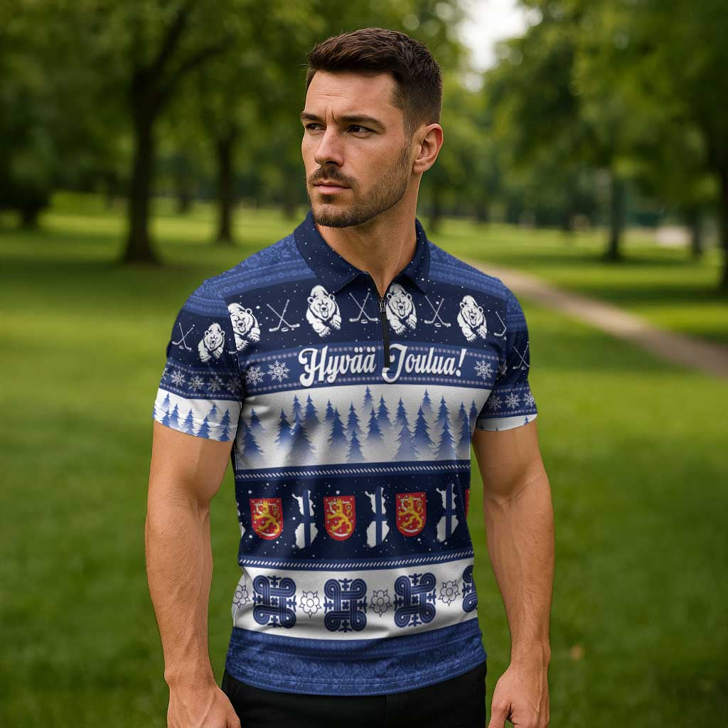 Finland Christmas Zipper Polo Shirt Suomen Tasavalta Hyvaa Joulua - Wonder Print Shop