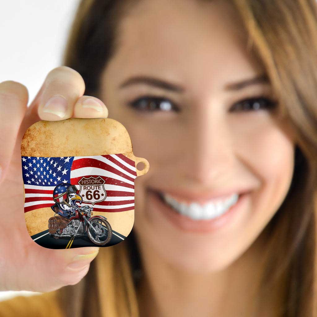 Route 66 United States AirPods Case Historic Highway USA Eagle With Motorcycle - Wonder Print Shop