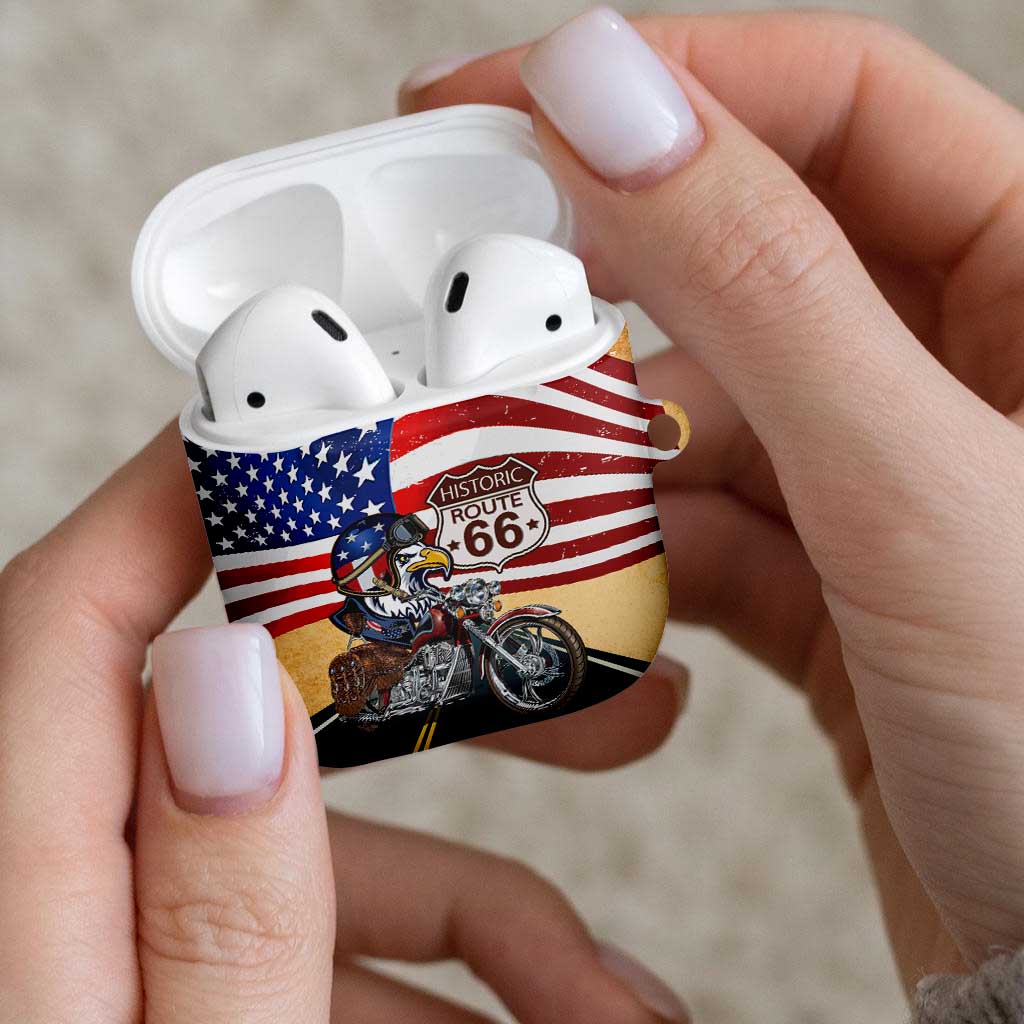 Route 66 United States AirPods Case Historic Highway USA Eagle With Motorcycle - Wonder Print Shop