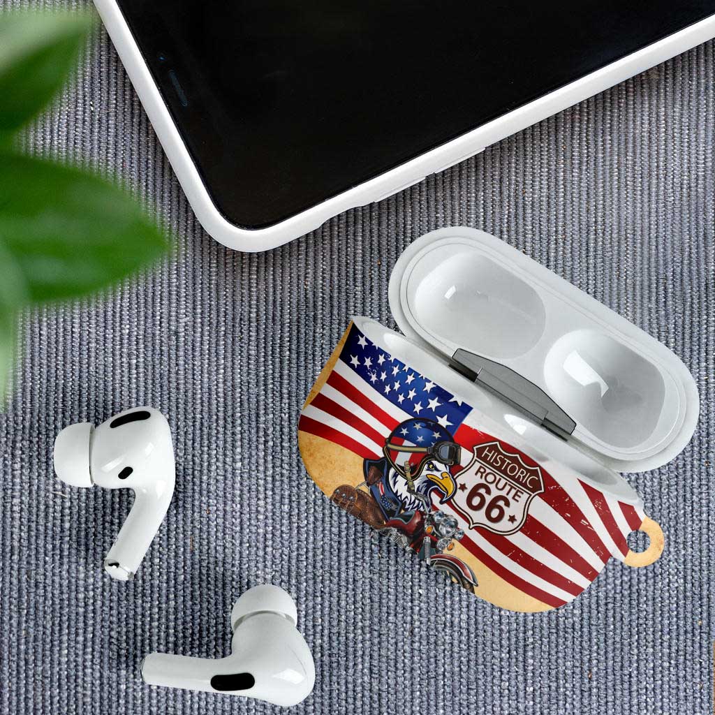 Route 66 United States AirPods Case Historic Highway USA Eagle With Motorcycle - Wonder Print Shop