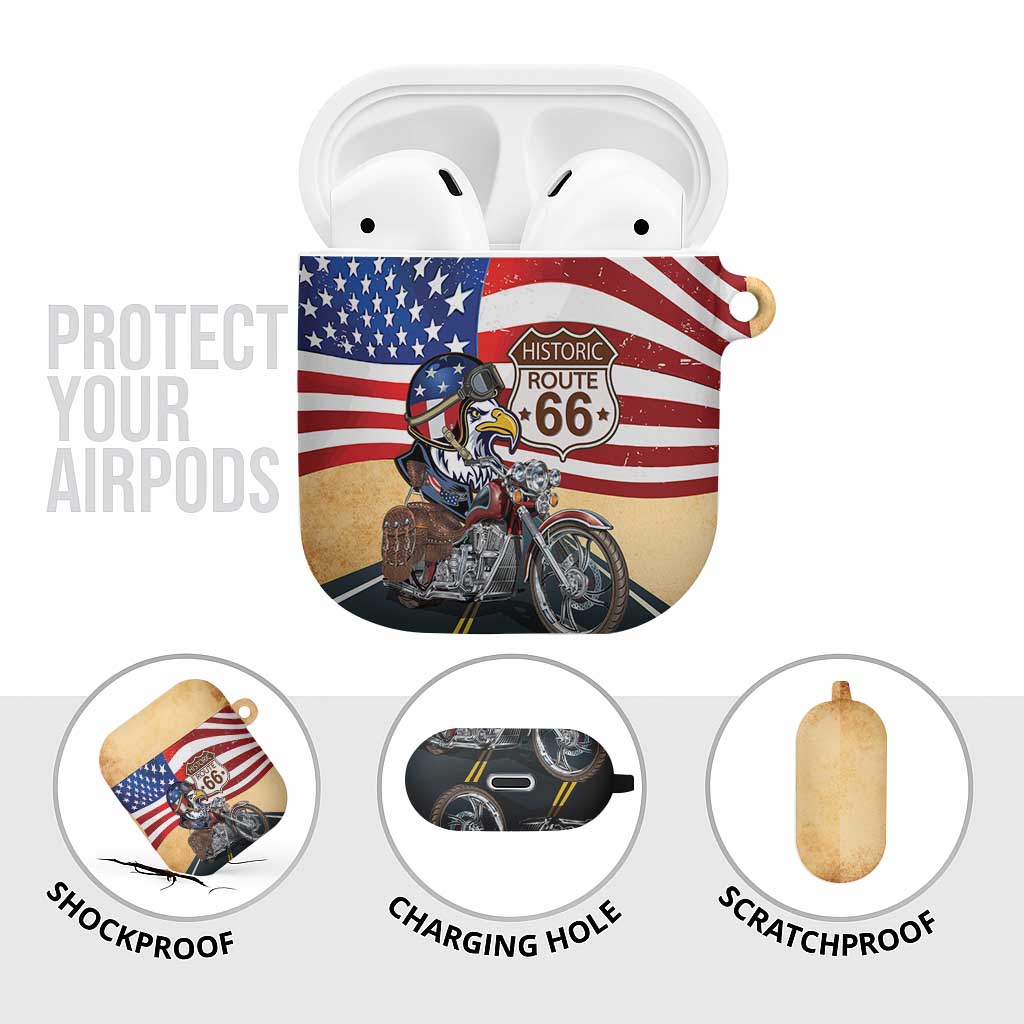 Route 66 United States AirPods Case Historic Highway USA Eagle With Motorcycle - Wonder Print Shop