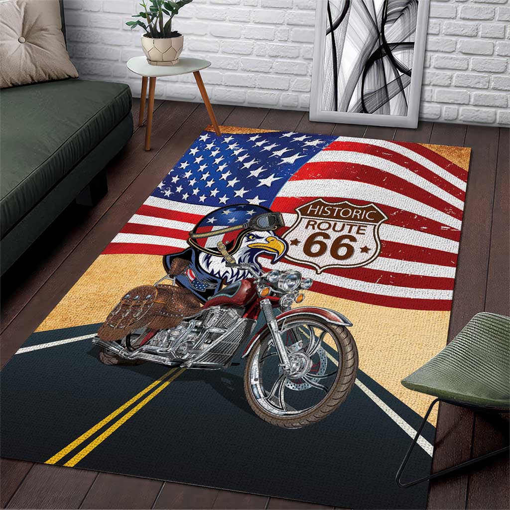 Route 66 United States Area Rug Historic Highway USA Eagle With Motorcycle - Wonder Print Shop