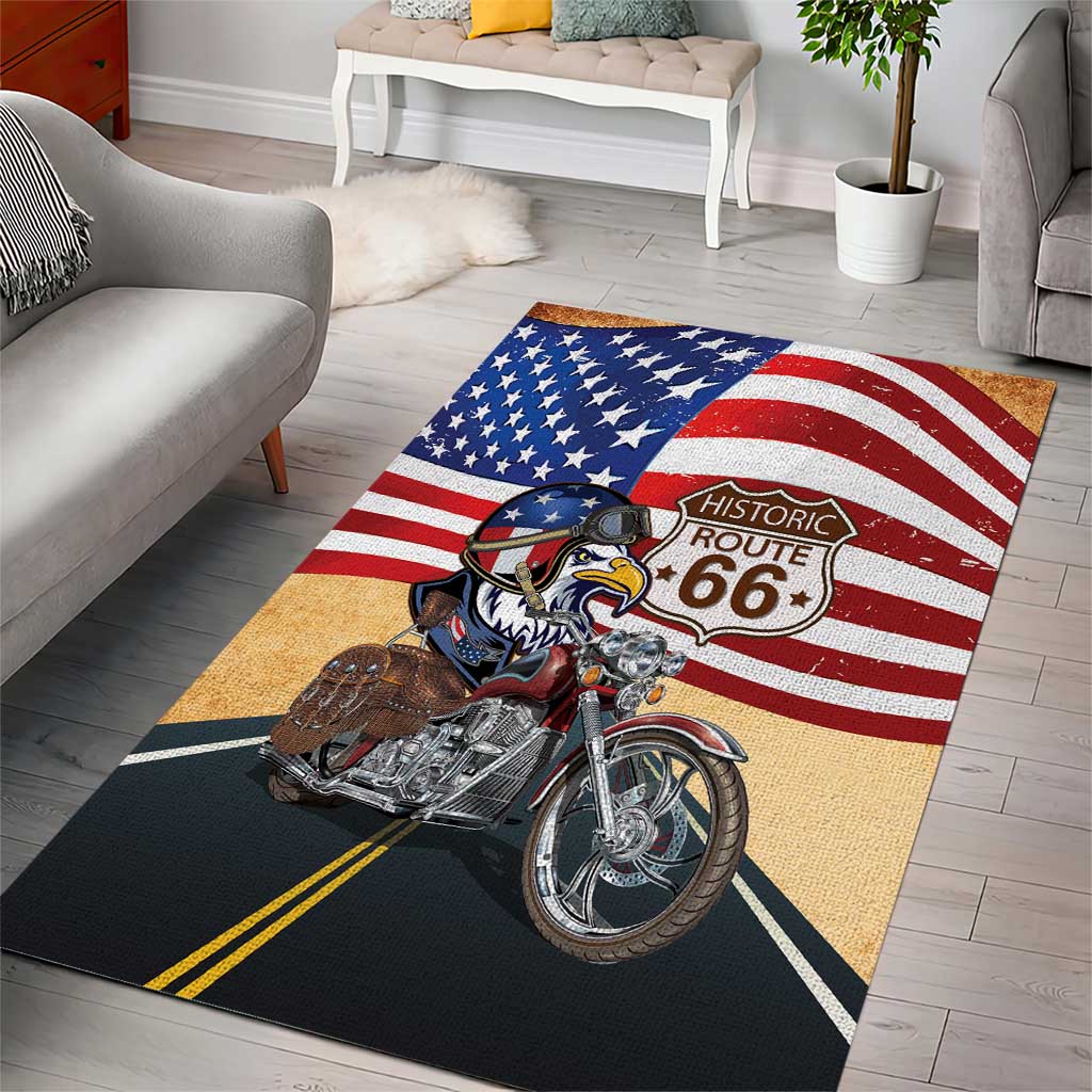 Route 66 United States Area Rug Historic Highway USA Eagle With Motorcycle - Wonder Print Shop