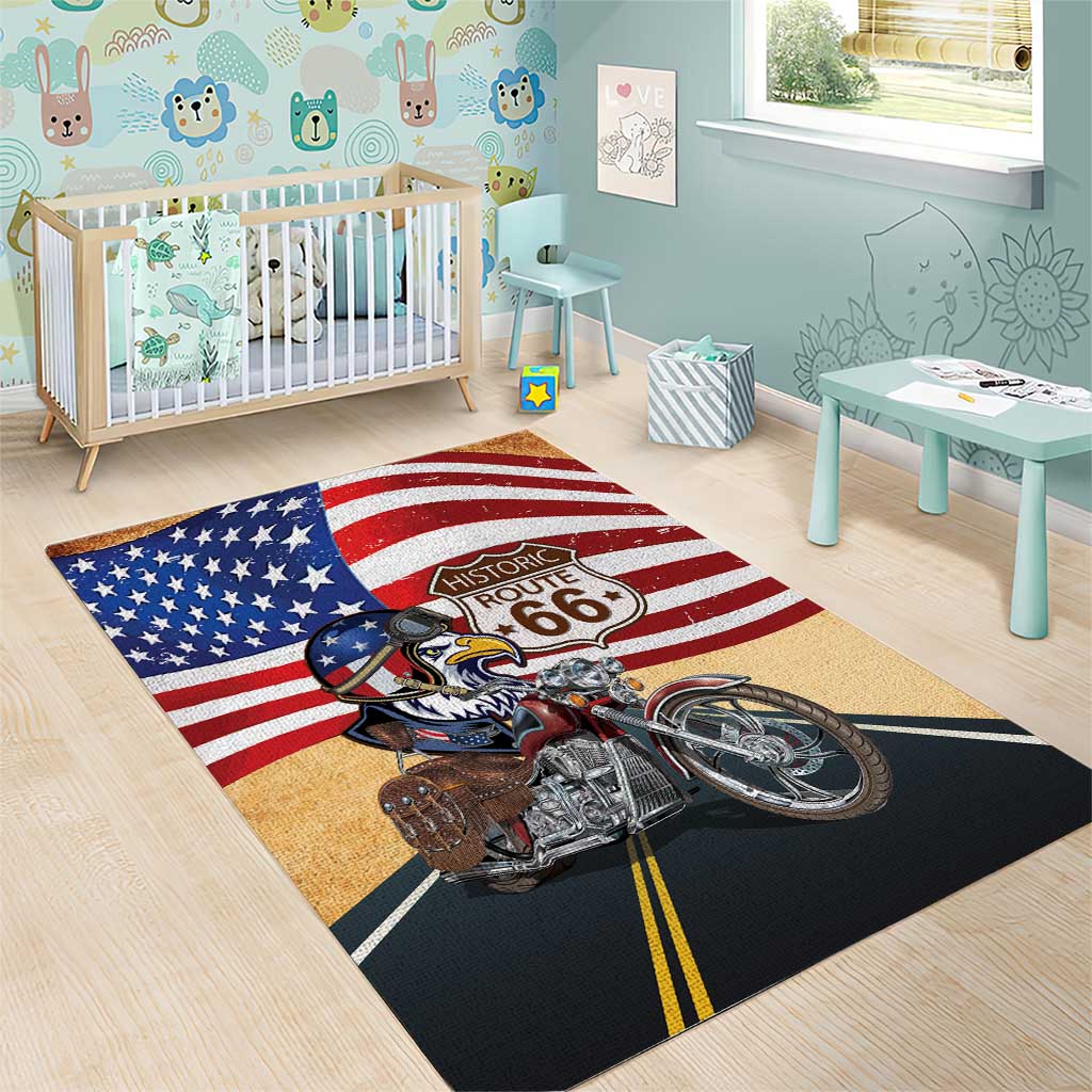 Route 66 United States Area Rug Historic Highway USA Eagle With Motorcycle - Wonder Print Shop
