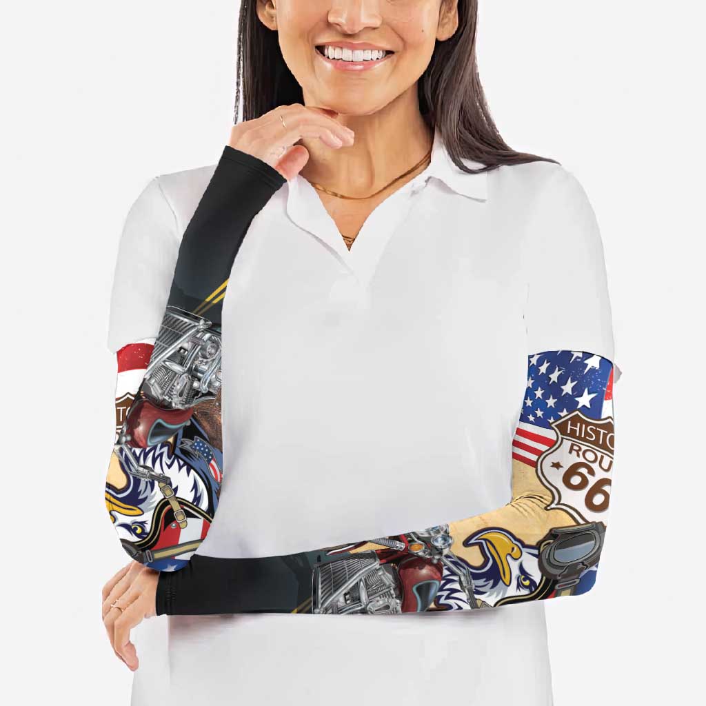 Route 66 United States Arm Sleeves Historic Highway USA Eagle With Motorcycle - Wonder Print Shop