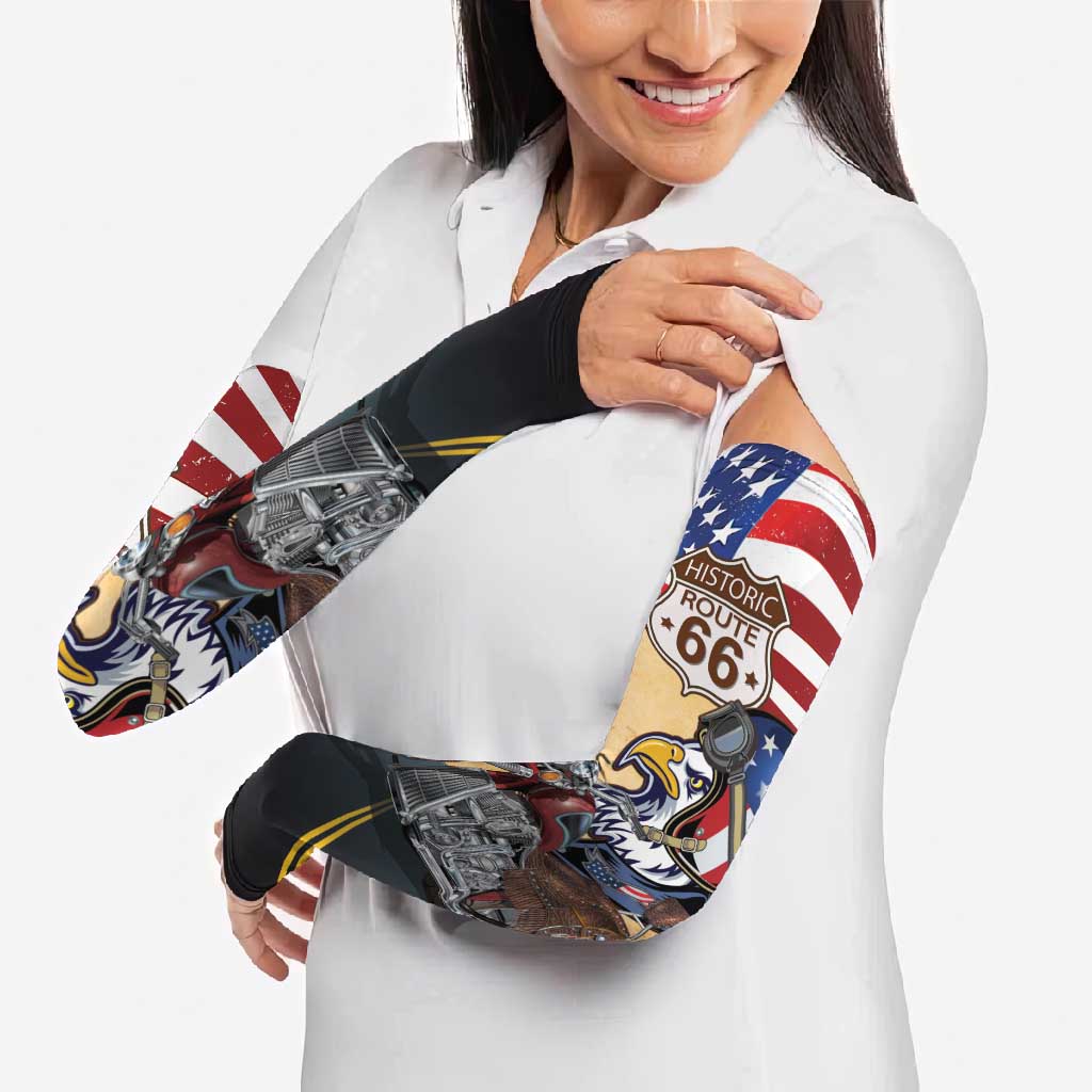 Route 66 United States Arm Sleeves Historic Highway USA Eagle With Motorcycle - Wonder Print Shop