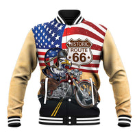 Route 66 United States Baseball Jacket Historic Highway USA Eagle With Motorcycle - Wonder Print Shop