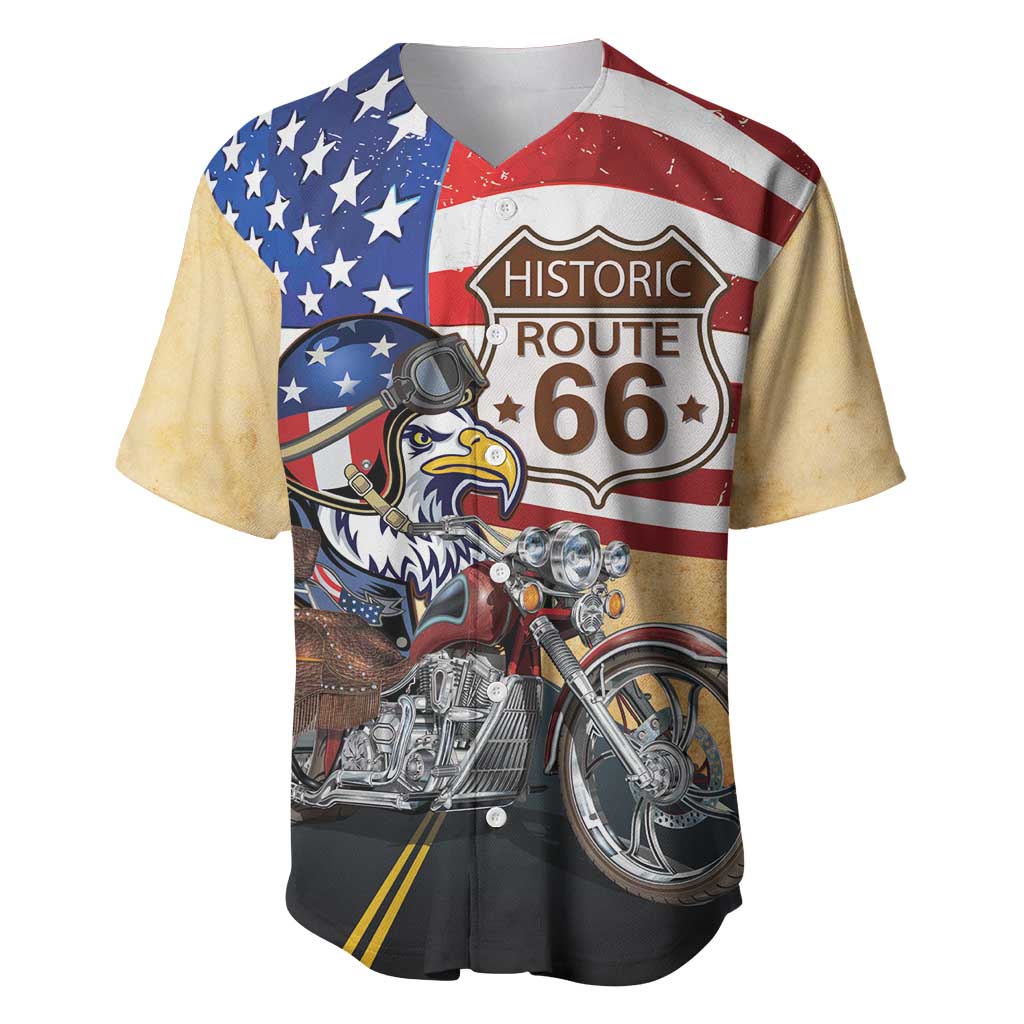 Route 66 United States Baseball Jersey Historic Highway USA Eagle With Motorcycle - Wonder Print Shop