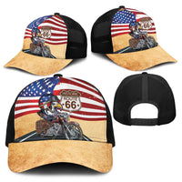 Route 66 United States Baseball Net Cap Historic Highway USA Eagle With Motorcycle - Wonder Print Shop