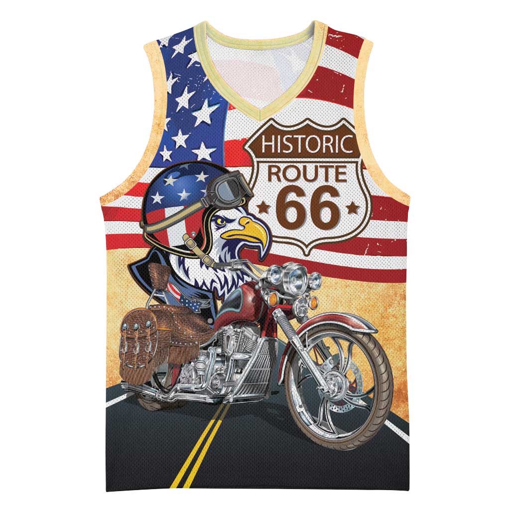Route 66 United States Basketball Jersey Historic Highway USA Eagle With Motorcycle - Wonder Print Shop