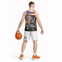 Route 66 United States Basketball Jersey Historic Highway USA Eagle With Motorcycle - Wonder Print Shop