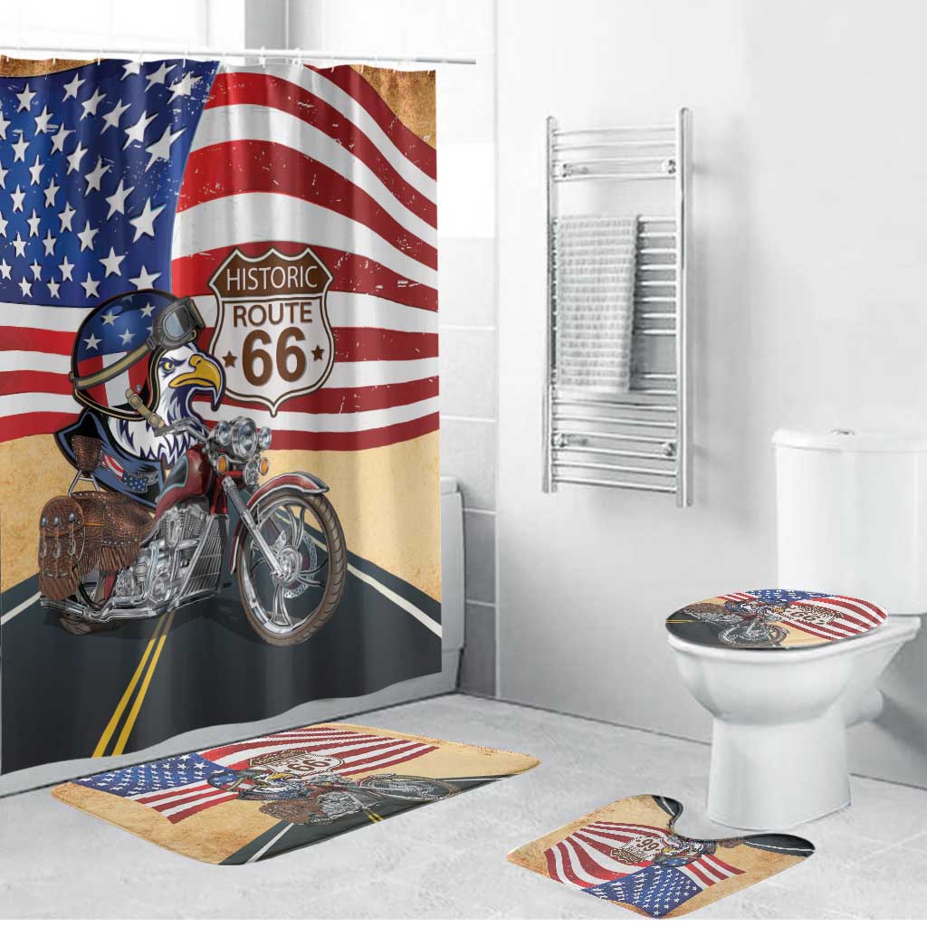 Route 66 United States Bathroom Set Historic Highway USA Eagle With Motorcycle - Wonder Print Shop