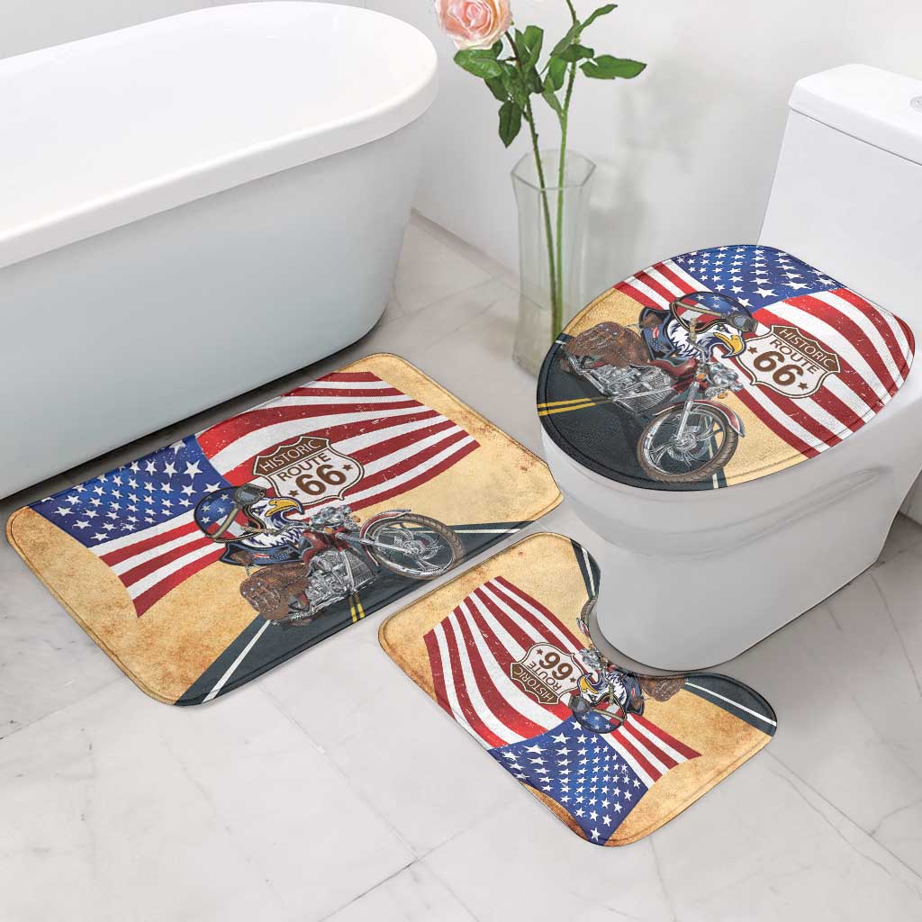 Route 66 United States Bathroom Set Historic Highway USA Eagle With Motorcycle - Wonder Print Shop
