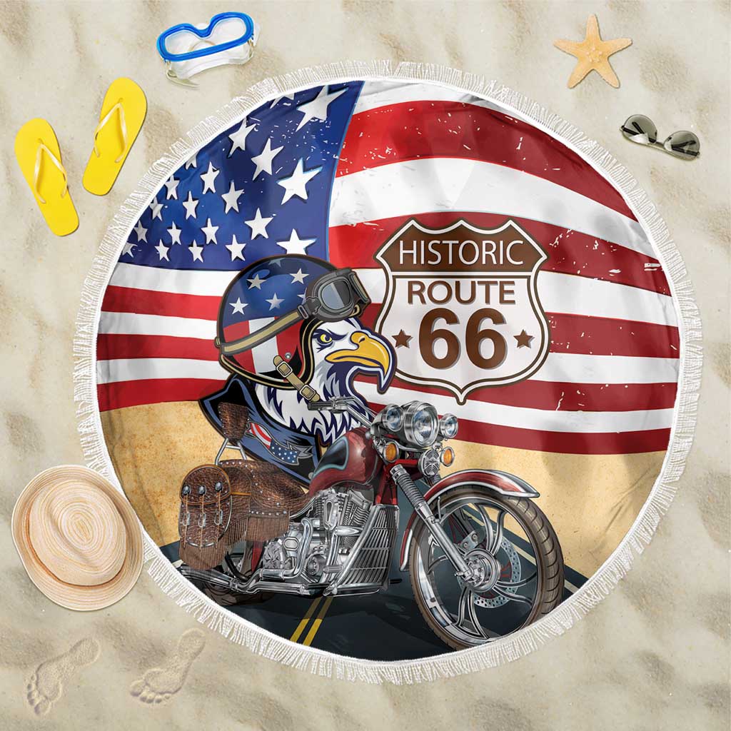 Route 66 United States Beach Blanket Historic Highway USA Eagle With Motorcycle - Wonder Print Shop