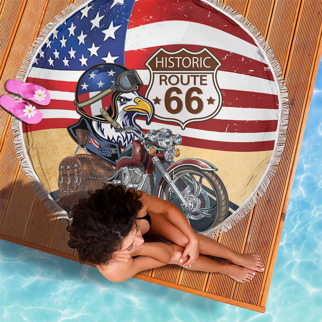 Route 66 United States Beach Blanket Historic Highway USA Eagle With Motorcycle - Wonder Print Shop