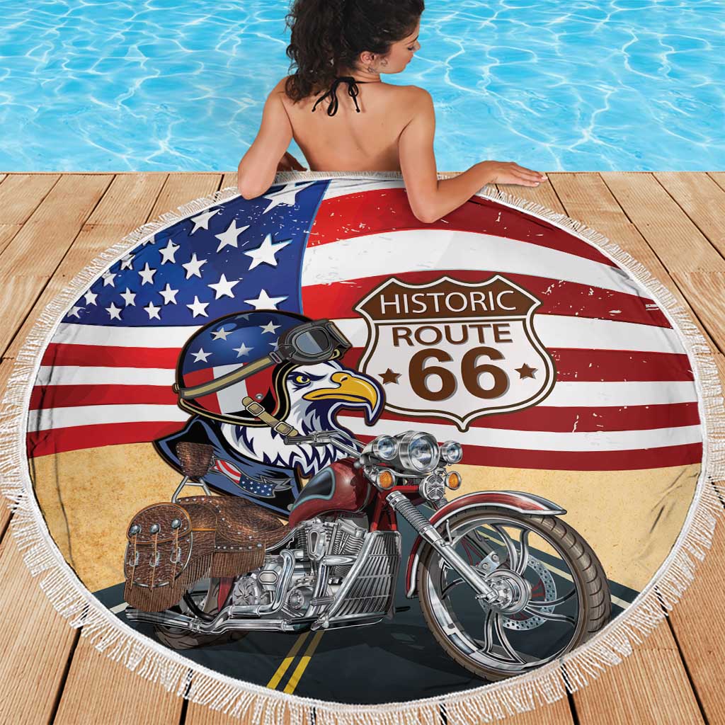 Route 66 United States Beach Blanket Historic Highway USA Eagle With Motorcycle - Wonder Print Shop