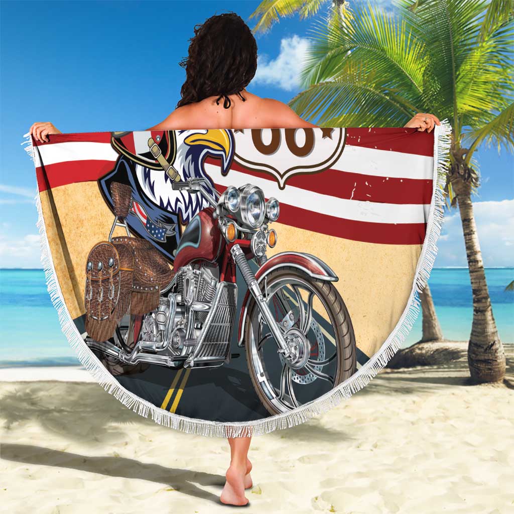 Route 66 United States Beach Blanket Historic Highway USA Eagle With Motorcycle - Wonder Print Shop