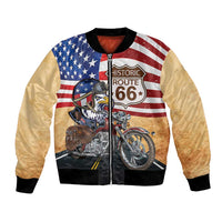 Route 66 United States Bomber Jacket Historic Highway USA Eagle With Motorcycle - Wonder Print Shop