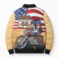 Route 66 United States Bomber Puffer Jacket Historic Highway USA Eagle With Motorcycle - Wonder Print Shop