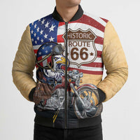 Route 66 United States Bomber Puffer Jacket Historic Highway USA Eagle With Motorcycle - Wonder Print Shop