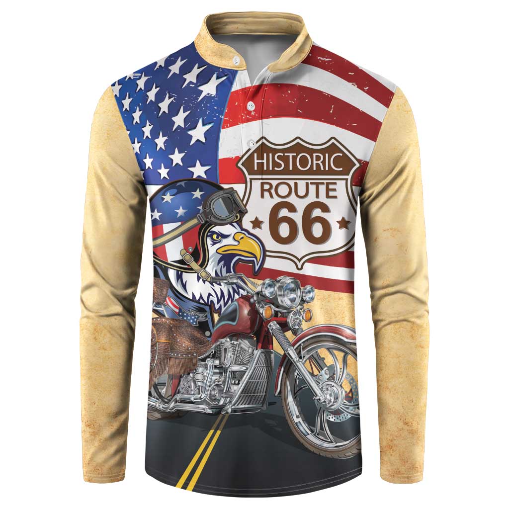 Route 66 United States Button Sweatshirt Historic Highway USA Eagle With Motorcycle - Wonder Print Shop