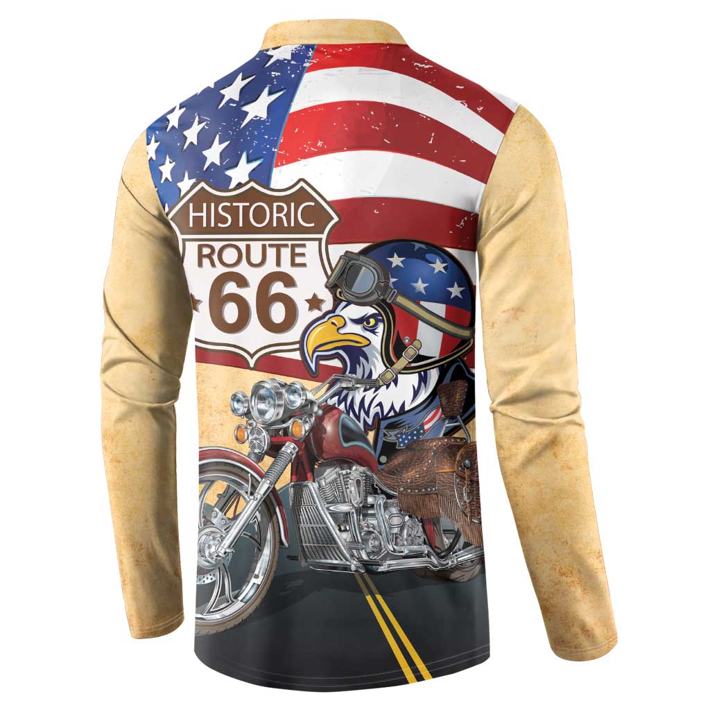 Route 66 United States Button Sweatshirt Historic Highway USA Eagle With Motorcycle - Wonder Print Shop