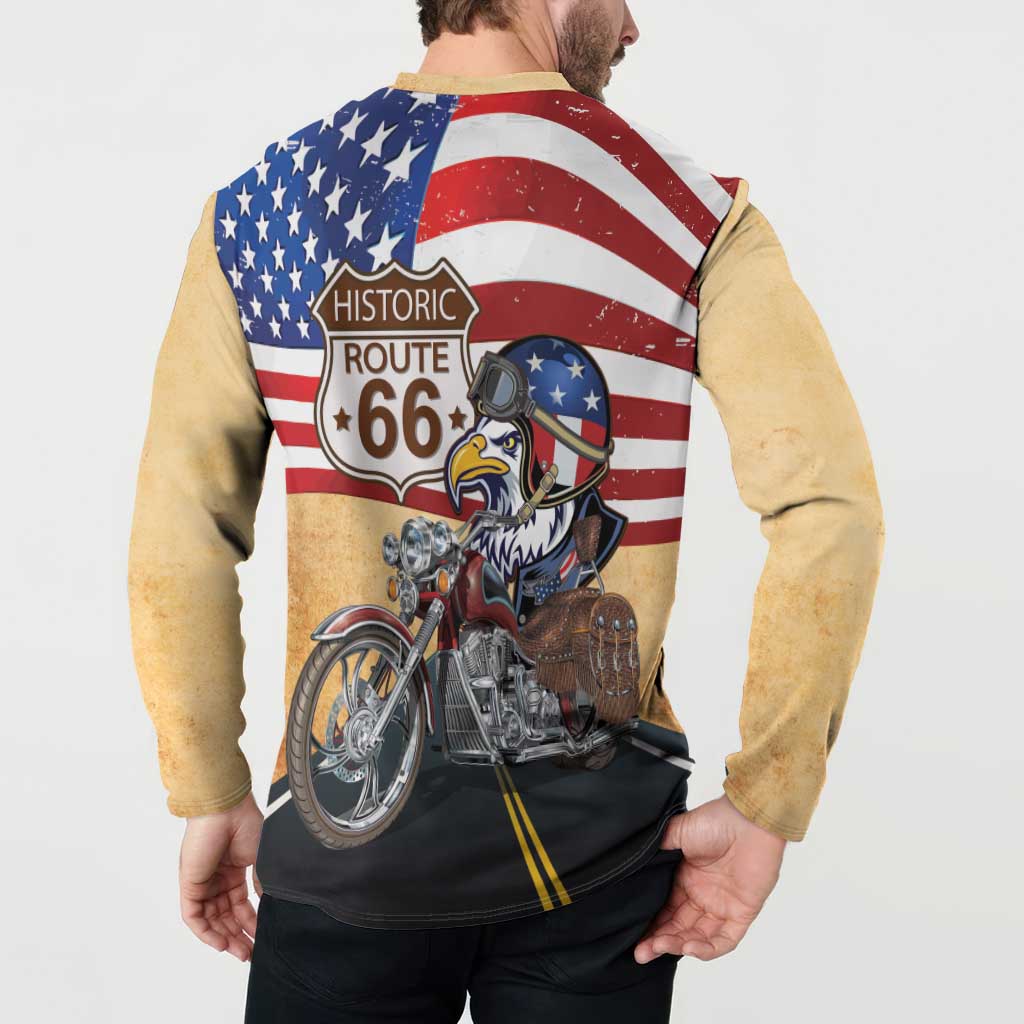 Route 66 United States Button Sweatshirt Historic Highway USA Eagle With Motorcycle - Wonder Print Shop