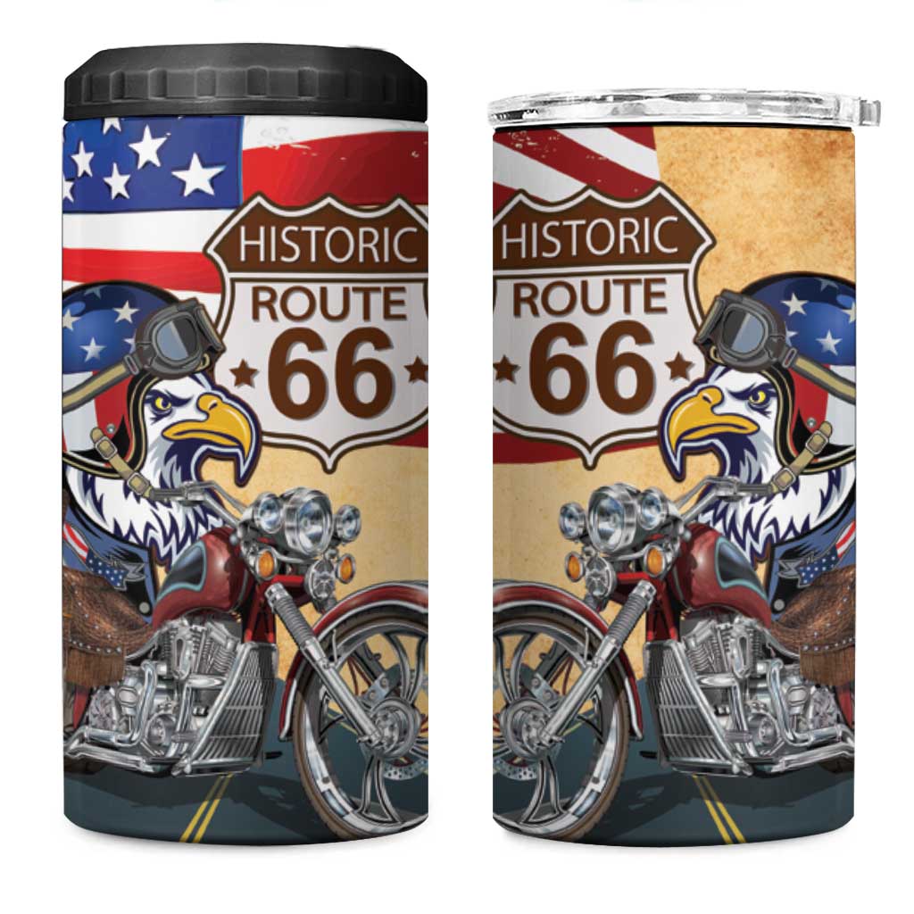 Route 66 United States 4 in 1 Can Cooler Tumbler Historic Highway USA Eagle With Motorcycle - Wonder Print Shop