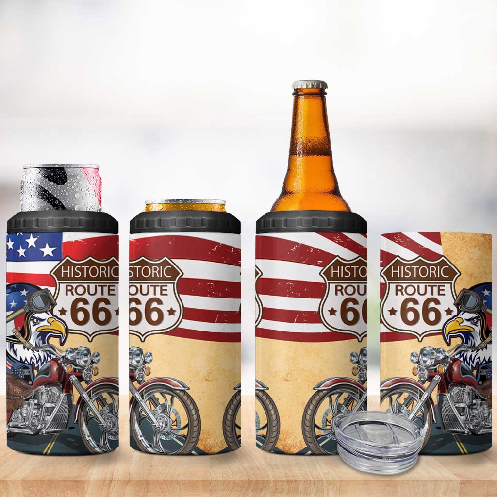 Route 66 United States 4 in 1 Can Cooler Tumbler Historic Highway USA Eagle With Motorcycle - Wonder Print Shop