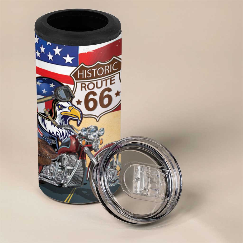 Route 66 United States 4 in 1 Can Cooler Tumbler Historic Highway USA Eagle With Motorcycle - Wonder Print Shop