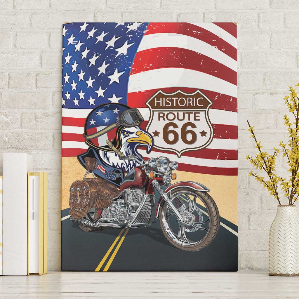 Route 66 United States Canvas Wall Art Historic Highway USA Eagle With Motorcycle - Wonder Print Shop