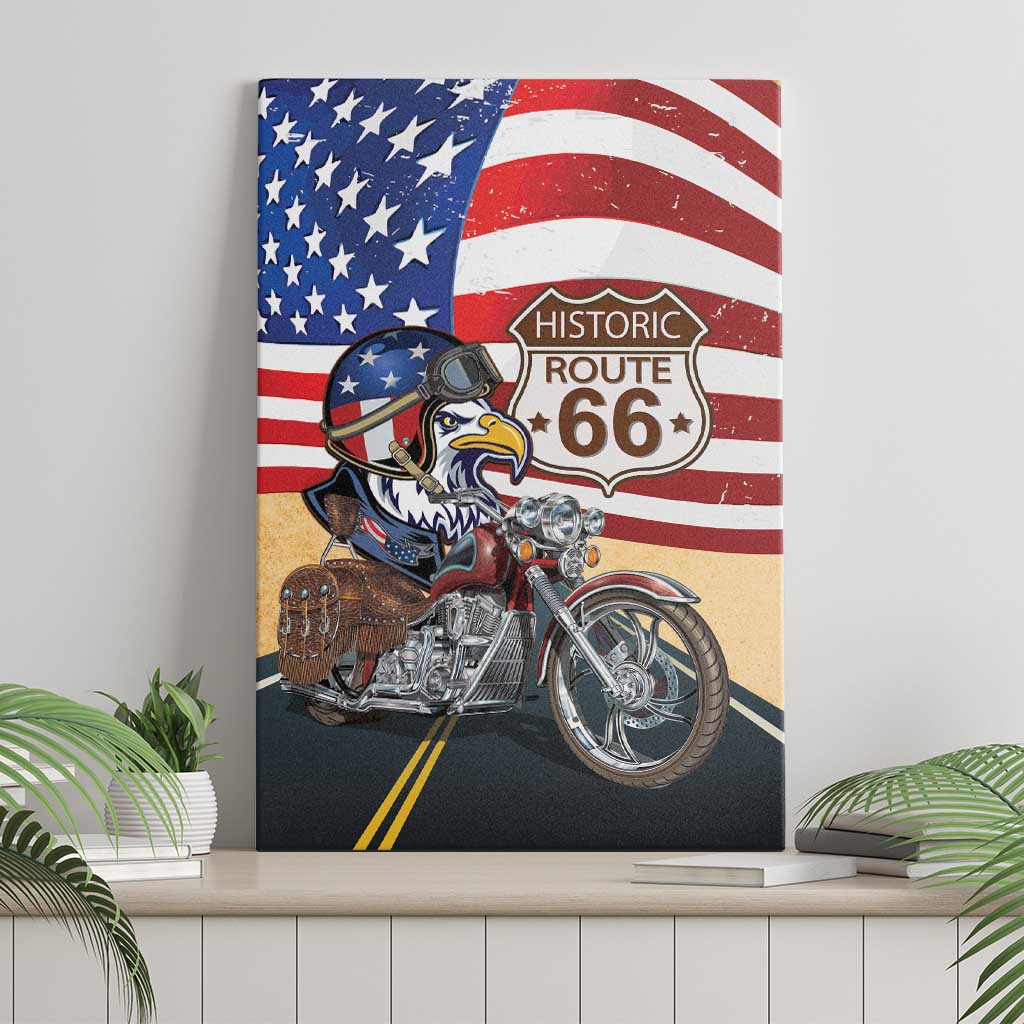 Route 66 United States Canvas Wall Art Historic Highway USA Eagle With Motorcycle - Wonder Print Shop