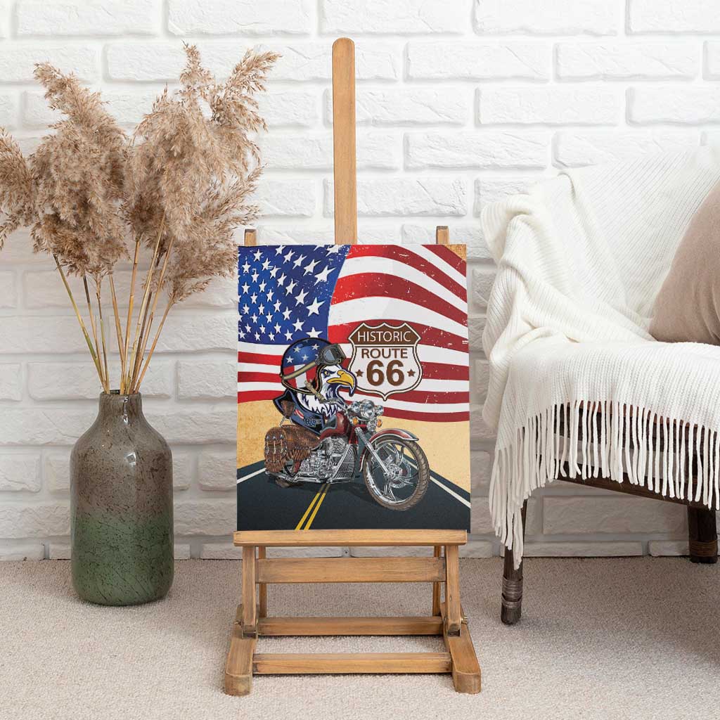 Route 66 United States Canvas Wall Art Historic Highway USA Eagle With Motorcycle - Wonder Print Shop