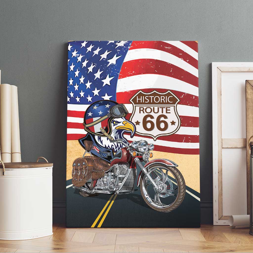 Route 66 United States Canvas Wall Art Historic Highway USA Eagle With Motorcycle - Wonder Print Shop