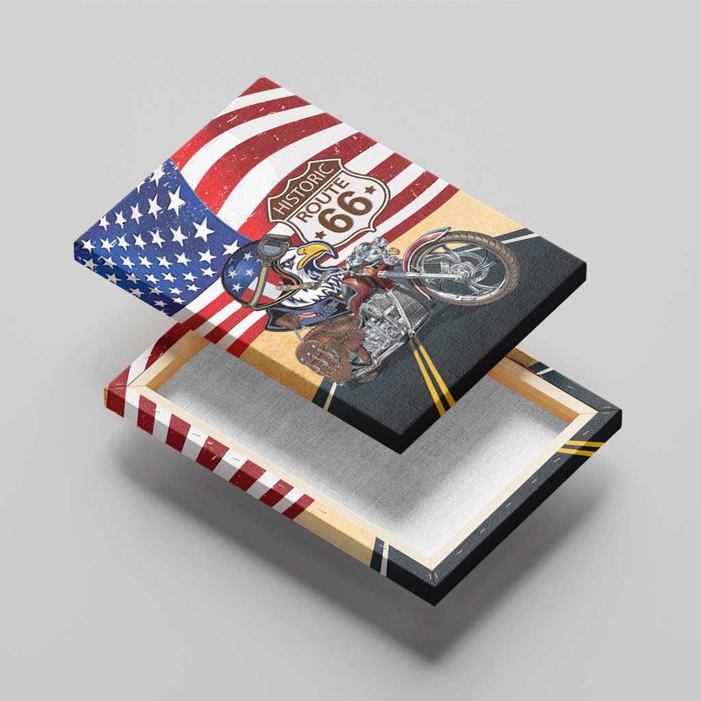 Route 66 United States Canvas Wall Art Historic Highway USA Eagle With Motorcycle - Wonder Print Shop