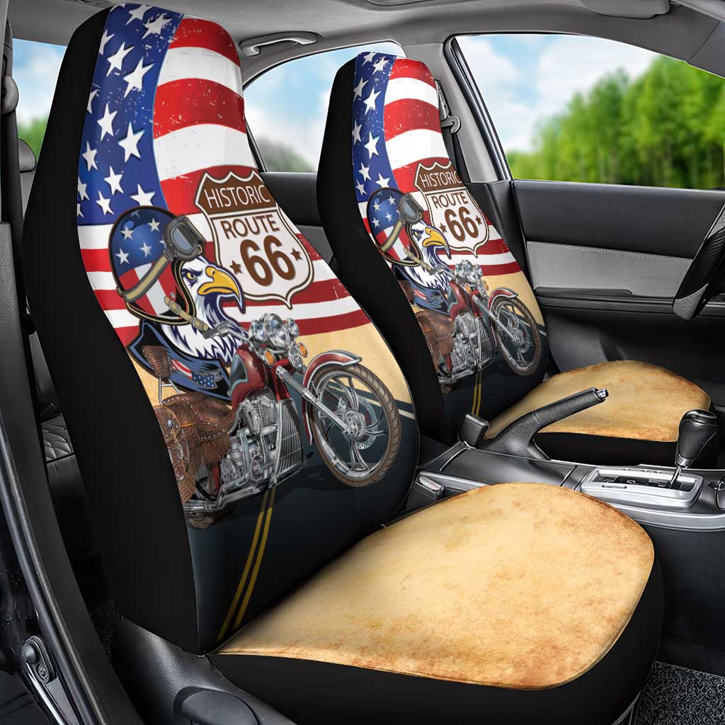 Route 66 United States Car Seat Cover Historic Highway USA Eagle With Motorcycle - Wonder Print Shop