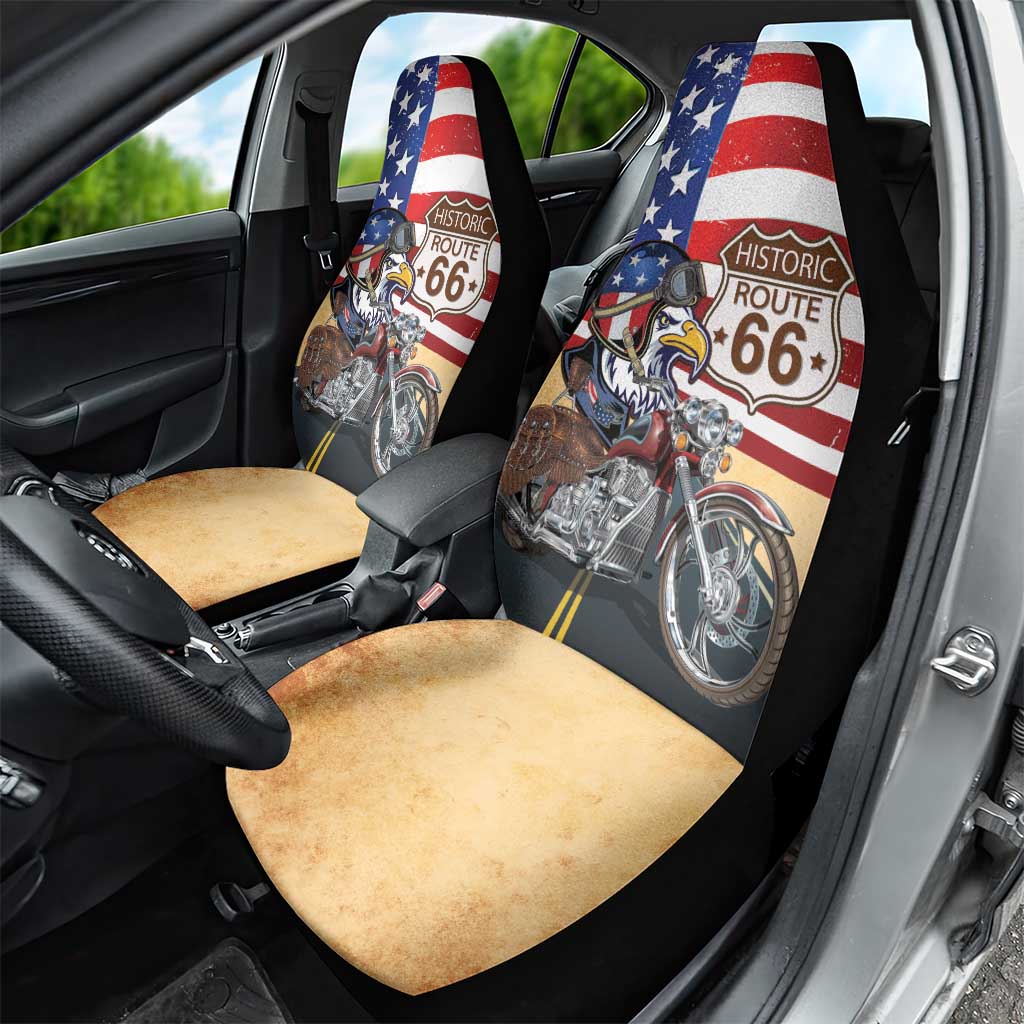 Route 66 United States Car Seat Cover Historic Highway USA Eagle With Motorcycle - Wonder Print Shop