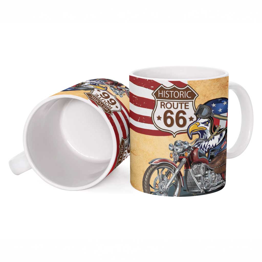 Route 66 United States Ceramic Mug Historic Highway USA Eagle With Motorcycle - Wonder Print Shop