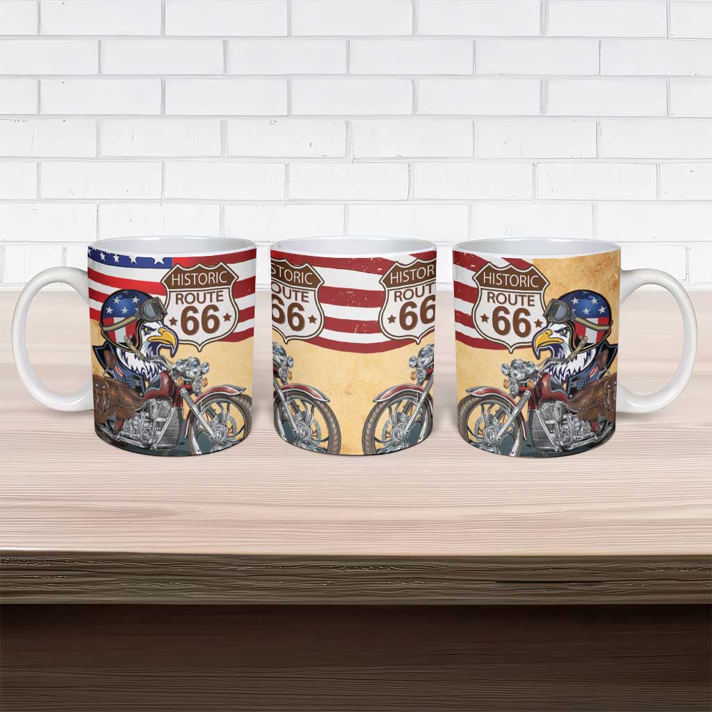 Route 66 United States Ceramic Mug Historic Highway USA Eagle With Motorcycle - Wonder Print Shop
