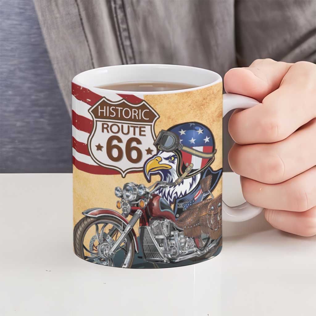 Route 66 United States Ceramic Mug Historic Highway USA Eagle With Motorcycle - Wonder Print Shop