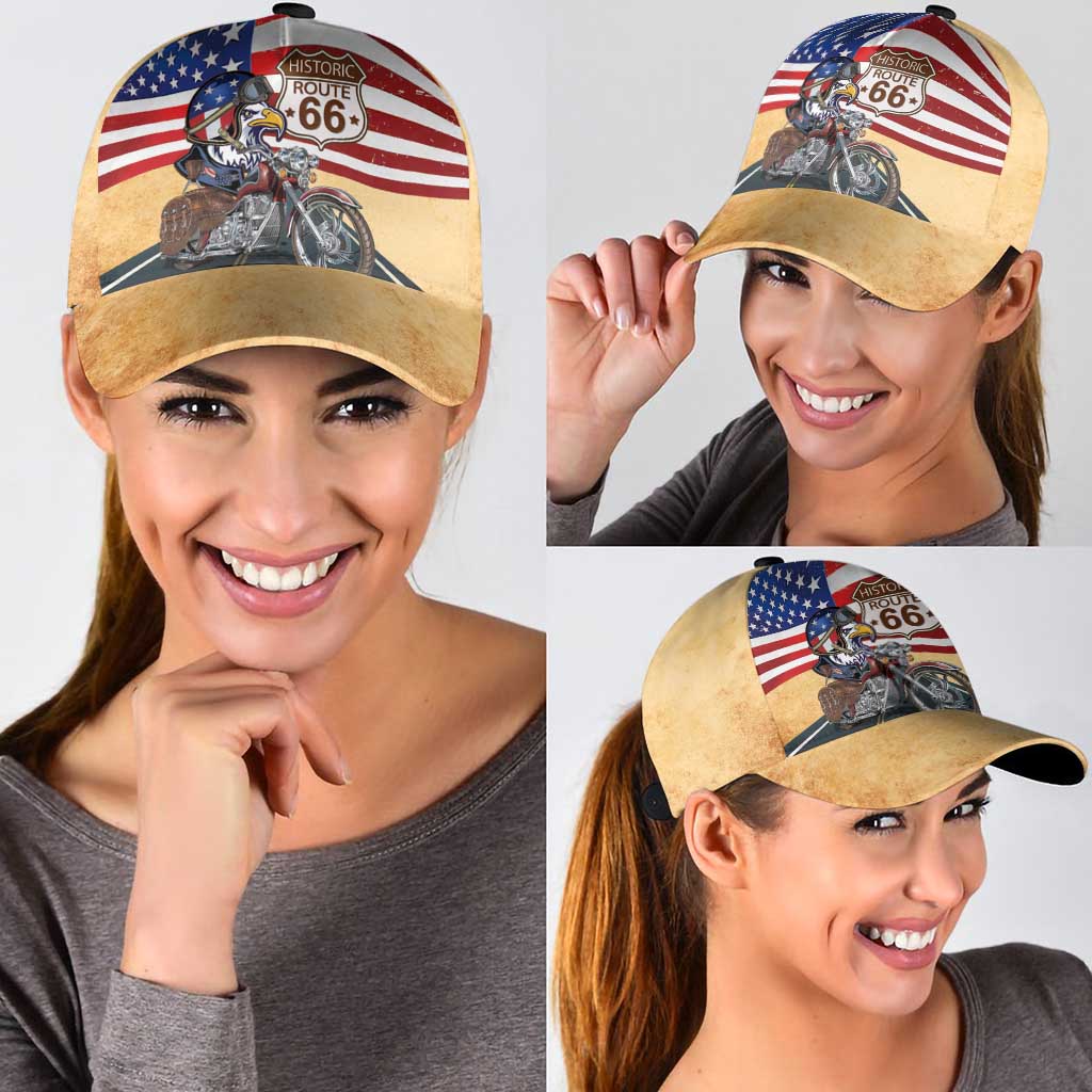 Route 66 United States Classic Cap Historic Highway USA Eagle With Motorcycle - Wonder Print Shop